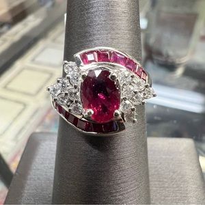 14k White Gold Diamond & Ruby Ring